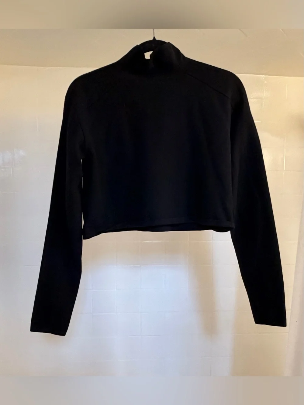 Helmet Lang Black Compact Wool Blend Neck Raglan Sleeve Mock Turtleneck Sz Small